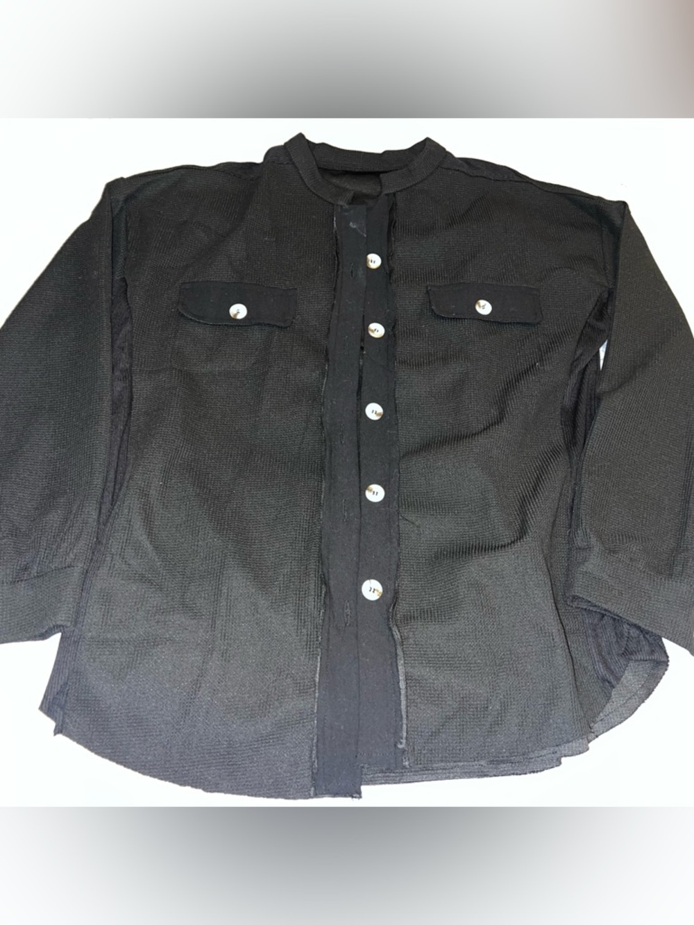 Black Button-Up Textured Shirt